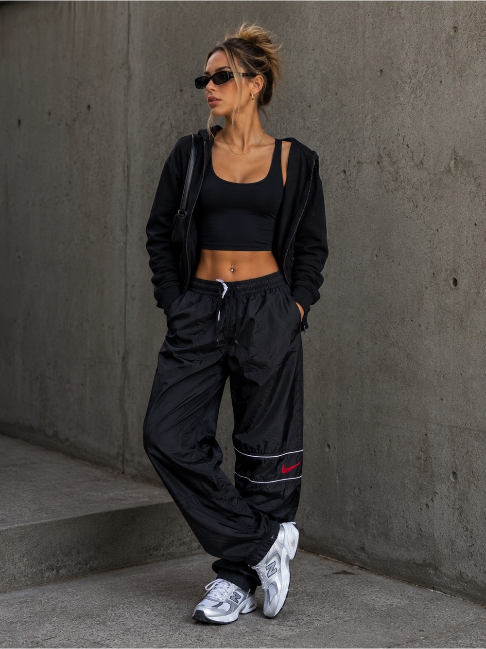 Nike Black Windbreaker Joggers with Red Swoosh